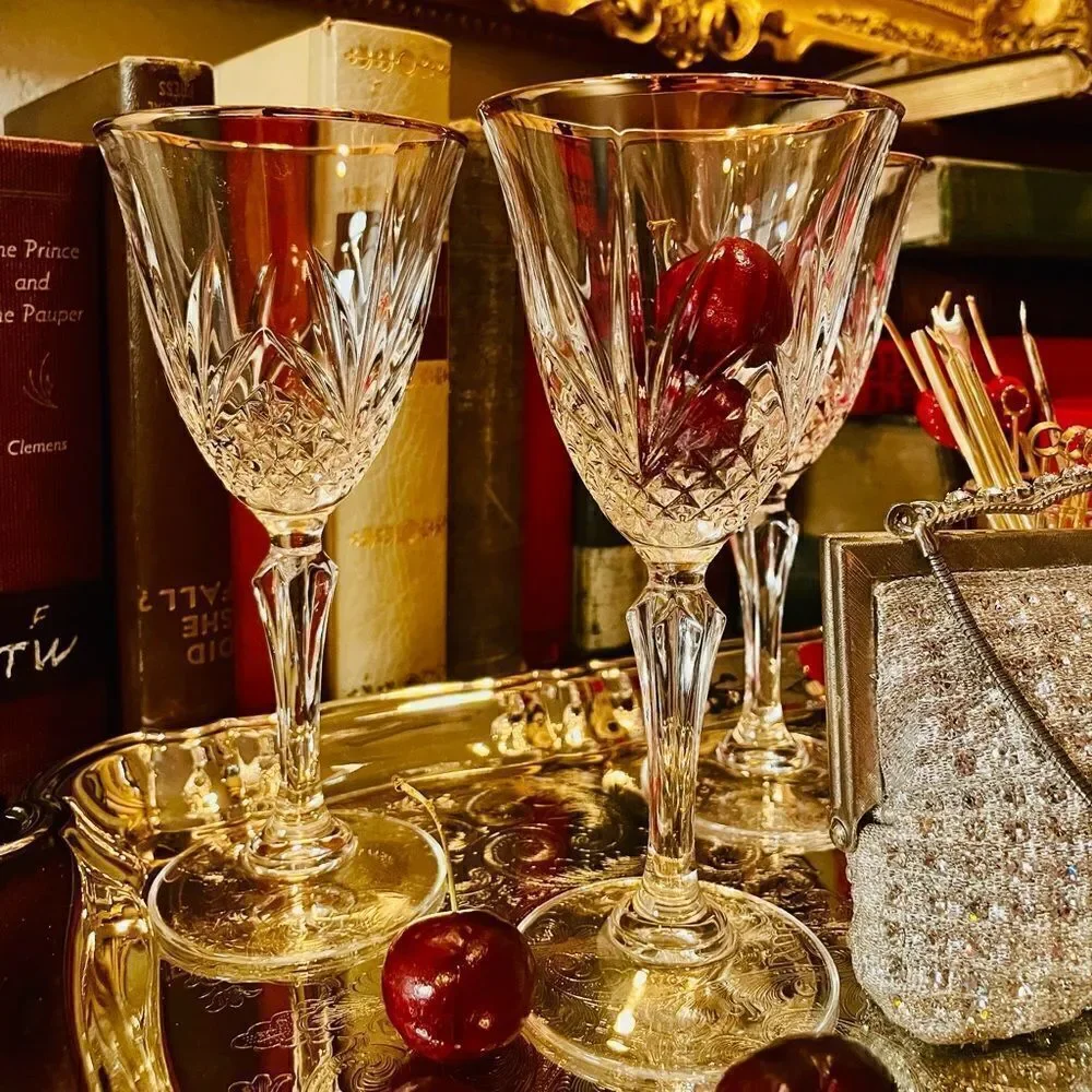♥️4 Salzburg Gold crystal water goblets  by CRISTAL DE FLANDRE discontinued run